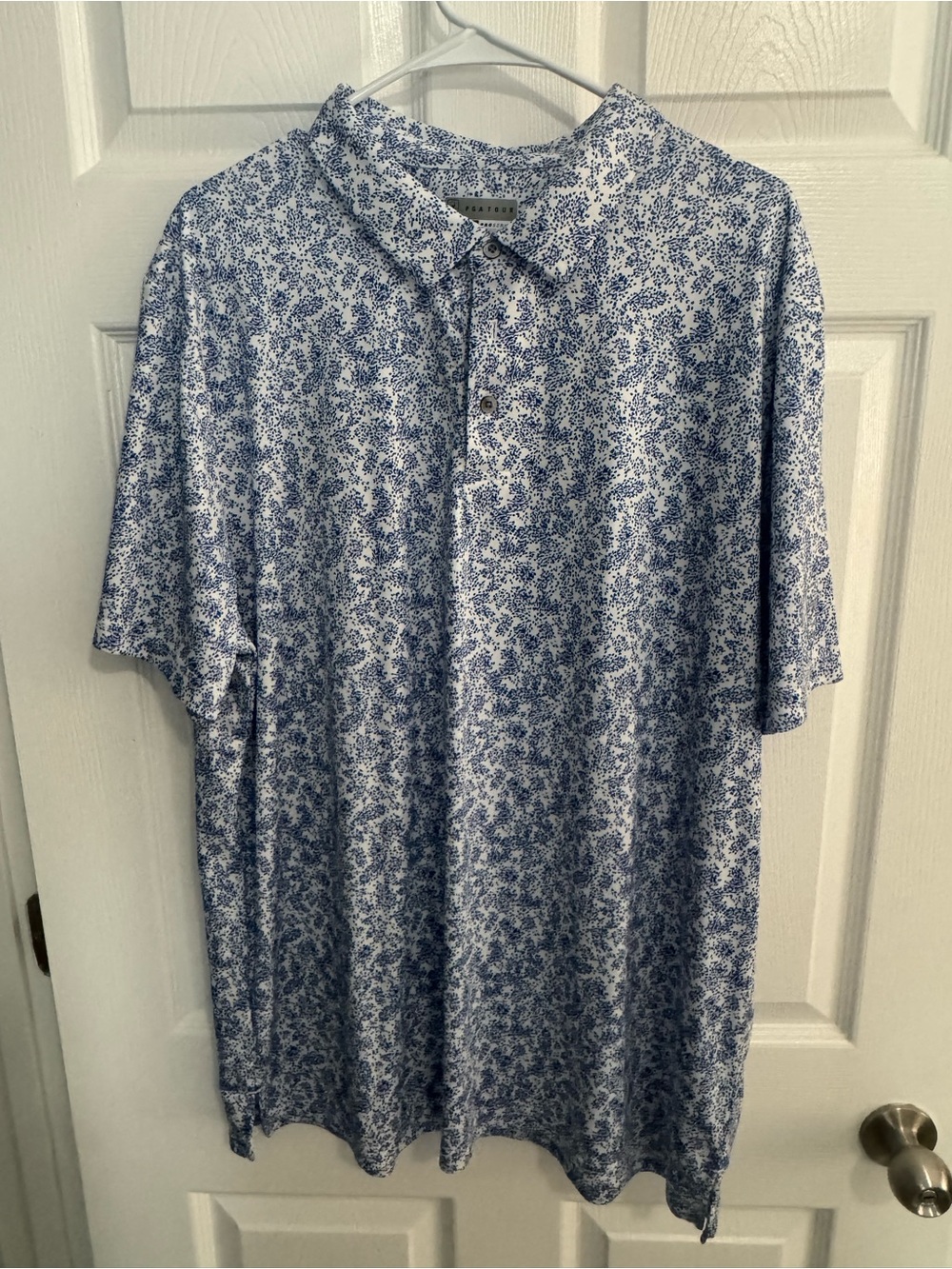 PGA Tour White Polo with Blue Micro Floral Print